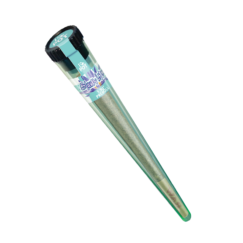 BLUE LOTUS Pre-roll in a transparent tube with a turquoise label from I LOVE POT, filled joint with herbal blend.
