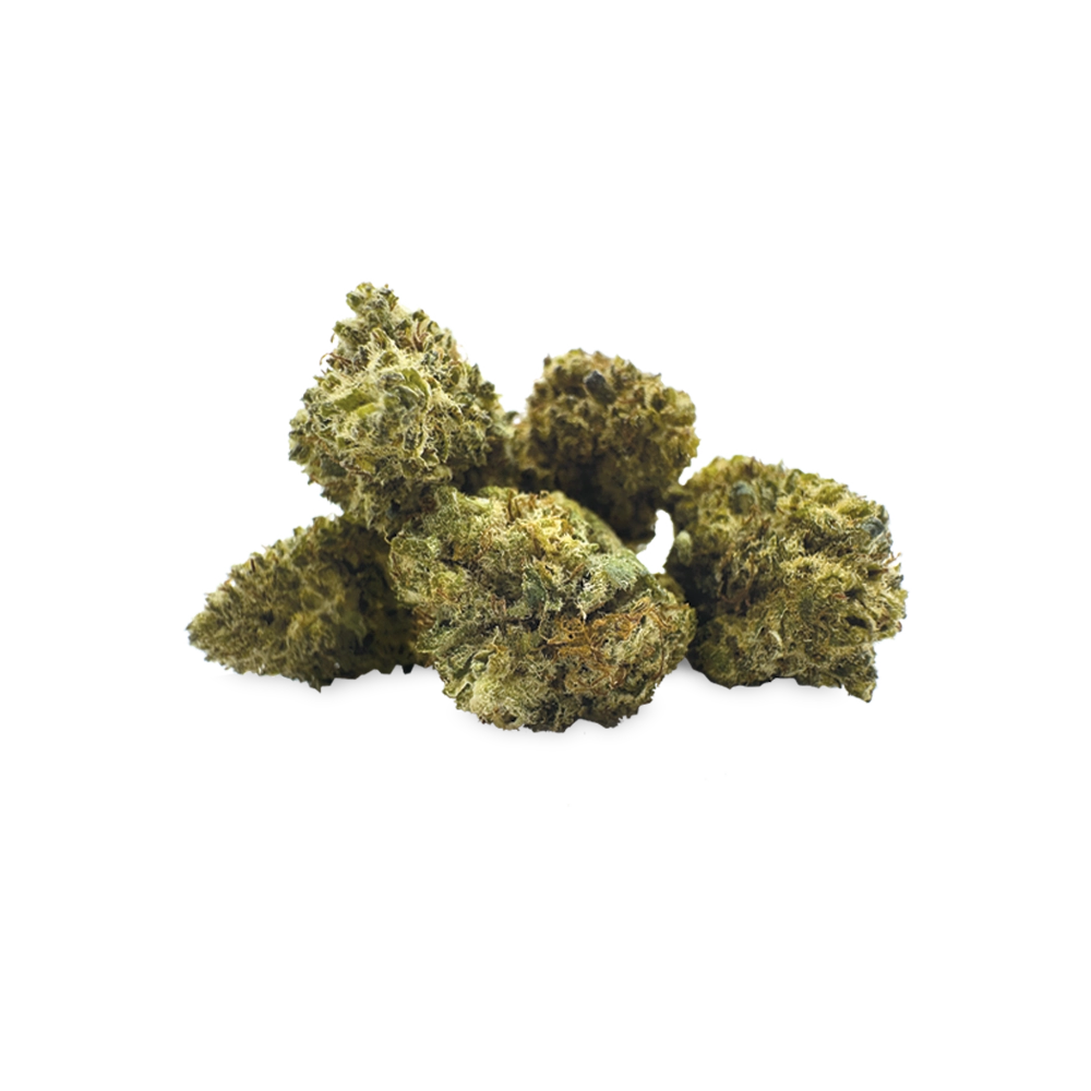 HHZ Premium Blossom Orangello - dense, green cannabis blossoms with fine crystals on a white background from I LOVE POT