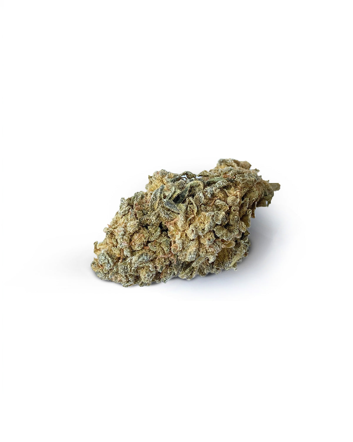 FLORES CBD Paquete de I LOVE POT - flores de cáñamo secas de color verde-marrón sobre fondo blanco