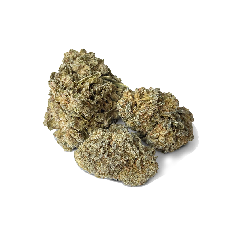 CBD-Fleur Austin Powers de I LOVE POT : Fleurs de cannabis séchées à la teinte vert-brun et au calice dense au...