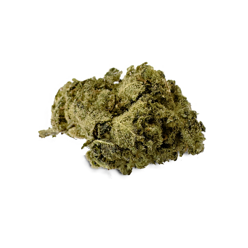 HHZ Premium Blossom Blueberry Yum Yum from I LOVE POT - green, dense cannabis blossom with delicate structures on a white backgr...
