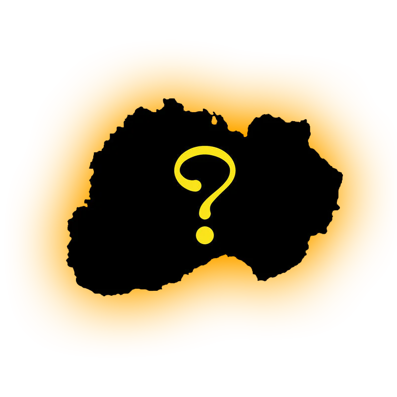 Silhouette noire d'une région avec un point d'interrogation jaune, fleur CBD Wundertüte de I LOVE POT, fond doré.