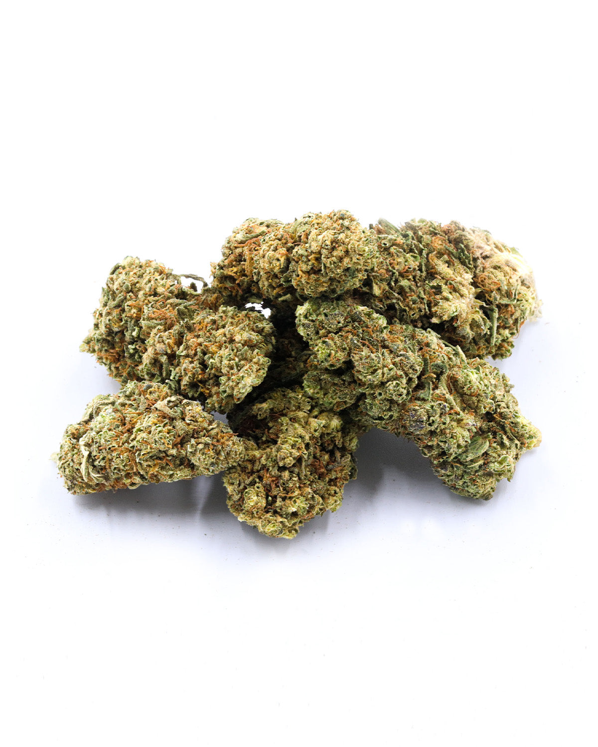 FLORES CBD Paquete de I LOVE POT - flores de cannabis secas en tonos verdes y marrones sobre fondo blanco.
