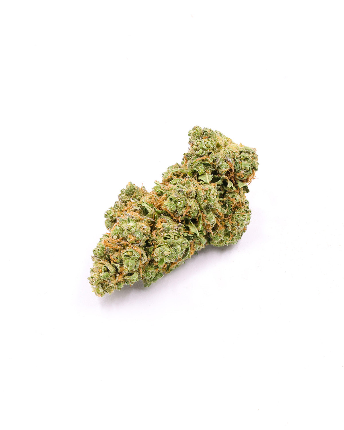 CBD-fleur Lemon Haze de I LOVE POT : Bourgeons floraux verts, densément ramifiés, avec des poils orange sur fond blanc.